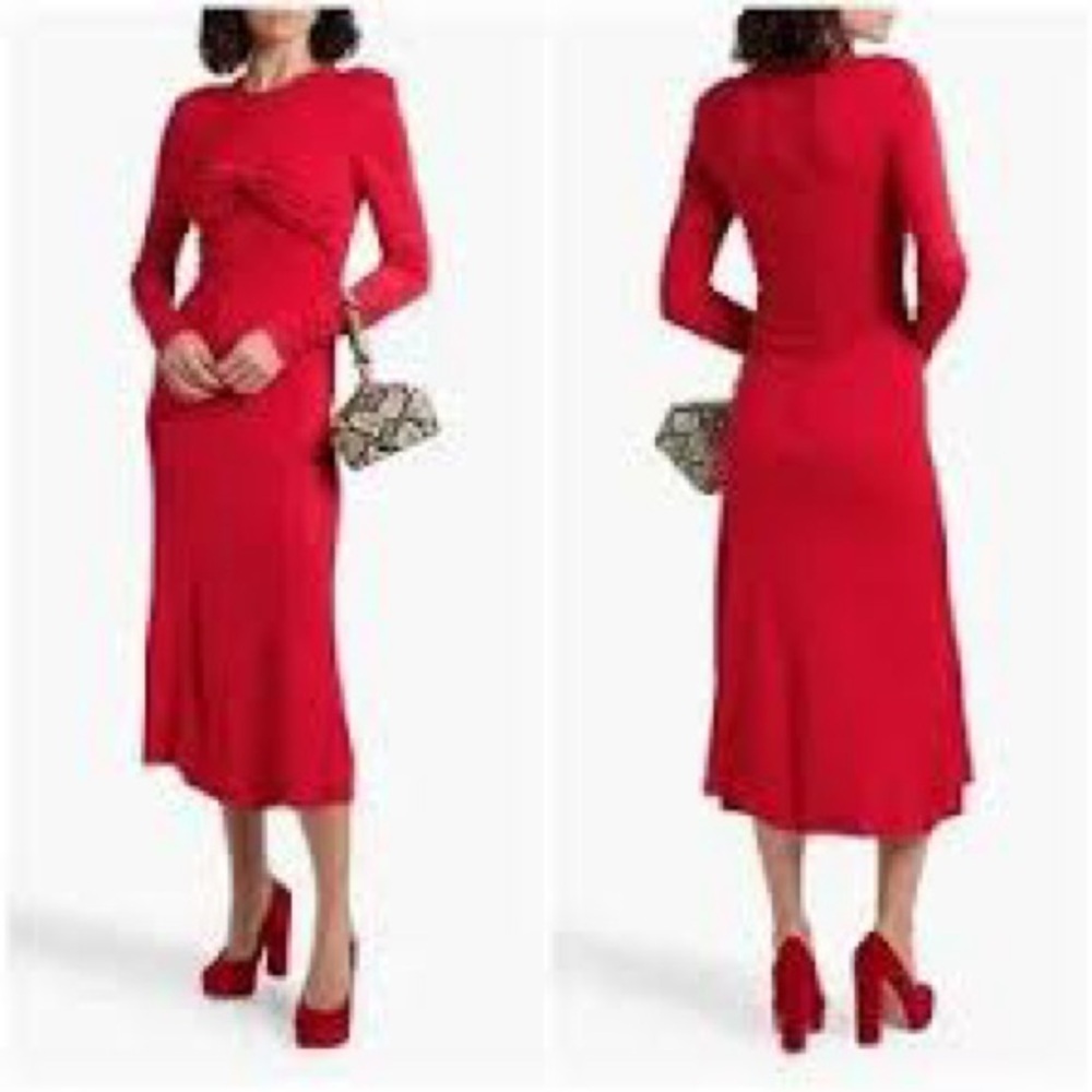 FARM Rio Red Twisted Jersey Midi Dress. Sz: S